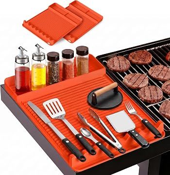 Silicone Grill Tool Mats 2-Pack – Heat Resistant, Non-Slip BBQ Side Shelf Mats | 16 x 11.5 inch | Orange