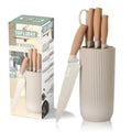 Beige 6-Piece Non-Stick Kitchen Knife Set with Block