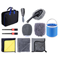 11-Piece Car Wash & Detailing Kit – 9L Collapsible Bucket, Microfibre Towels, Brushes & Mitts | Blue