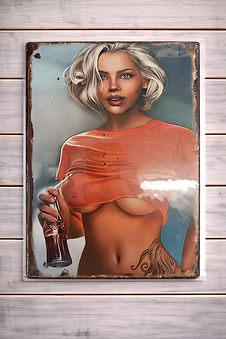 Coca-Cola Pin-Up Metal Sign | 30x40cm | Retro Bar & Man Cave Wall Décor | Garage