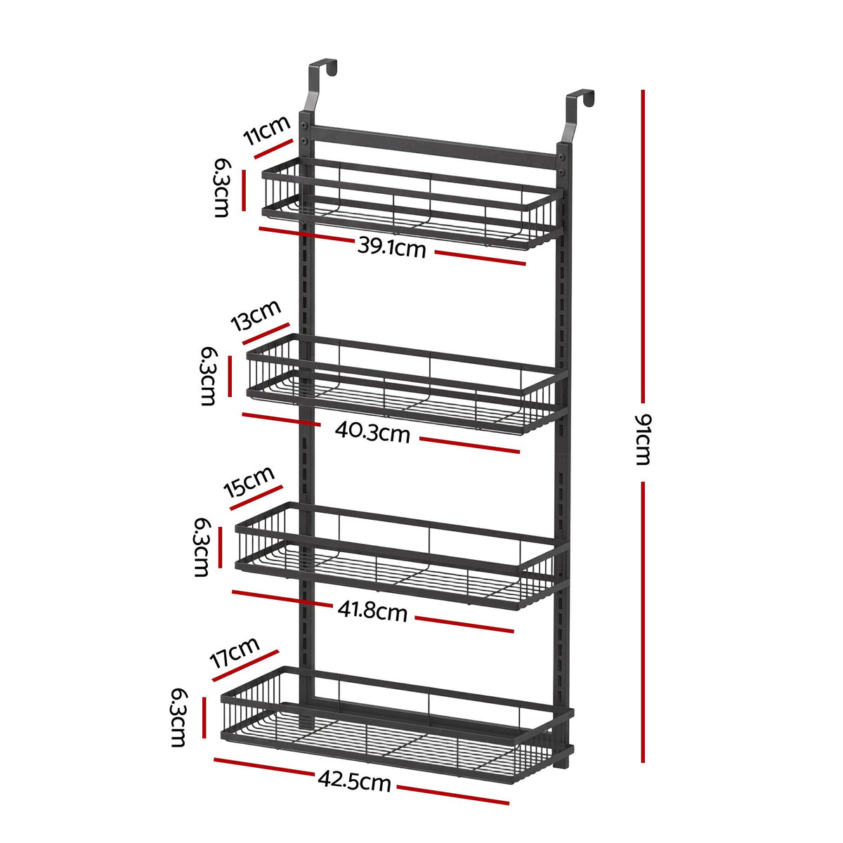 Artiss 4-Tier Over Door Shower Caddy | No Drill | Adjustable | Black