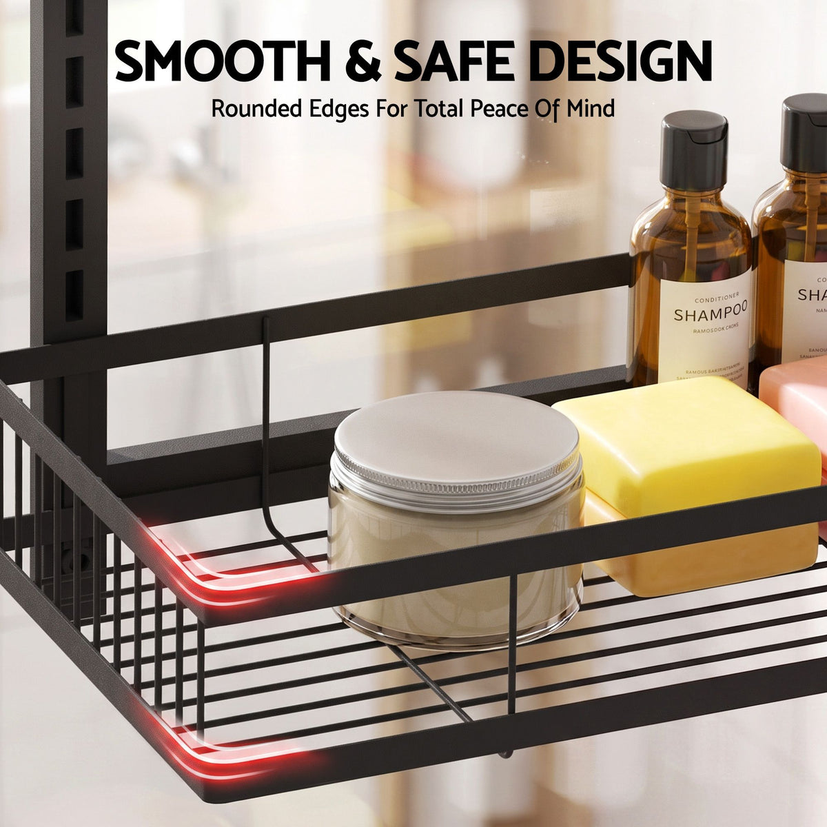 Artiss 4-Tier Over Door Shower Caddy | No Drill | Adjustable | Black