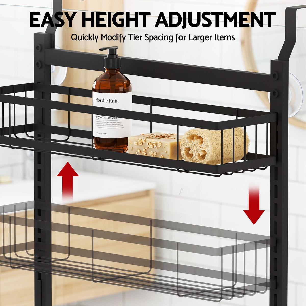 Artiss 4-Tier Over Door Shower Caddy | No Drill | Adjustable | Black