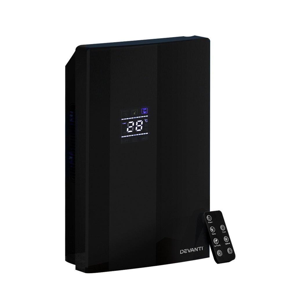 Devanti 2L Dehumidifier & Air Purifier | Quiet | 24Hr Timer | Remote | Black