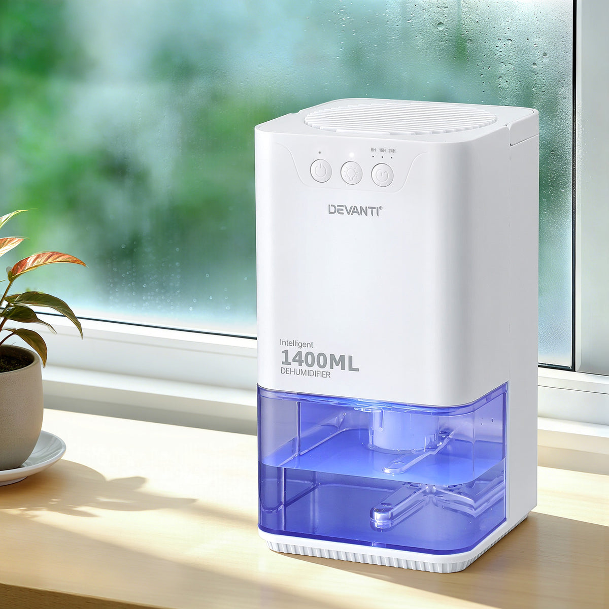 Devanti 1.4L Dehumidifier | Quiet Sleep Mode | Auto Shut-Off | 24Hr Timer | White