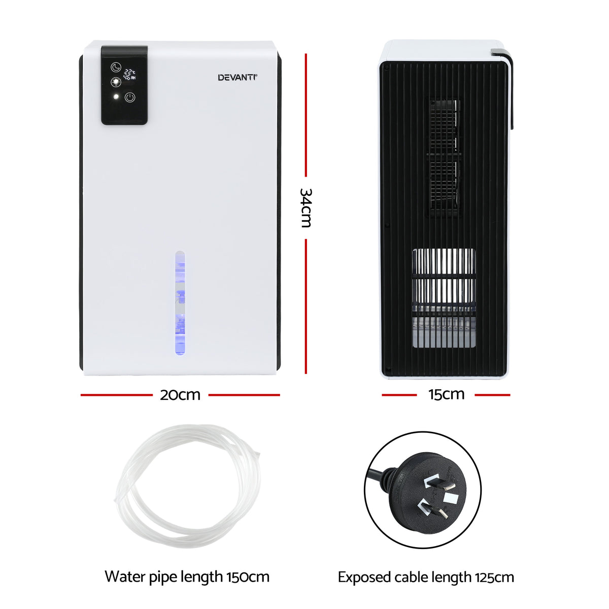 Devanti 2L Dehumidifier & Air Purifier | Quiet | 24Hr Timer | Remote | White