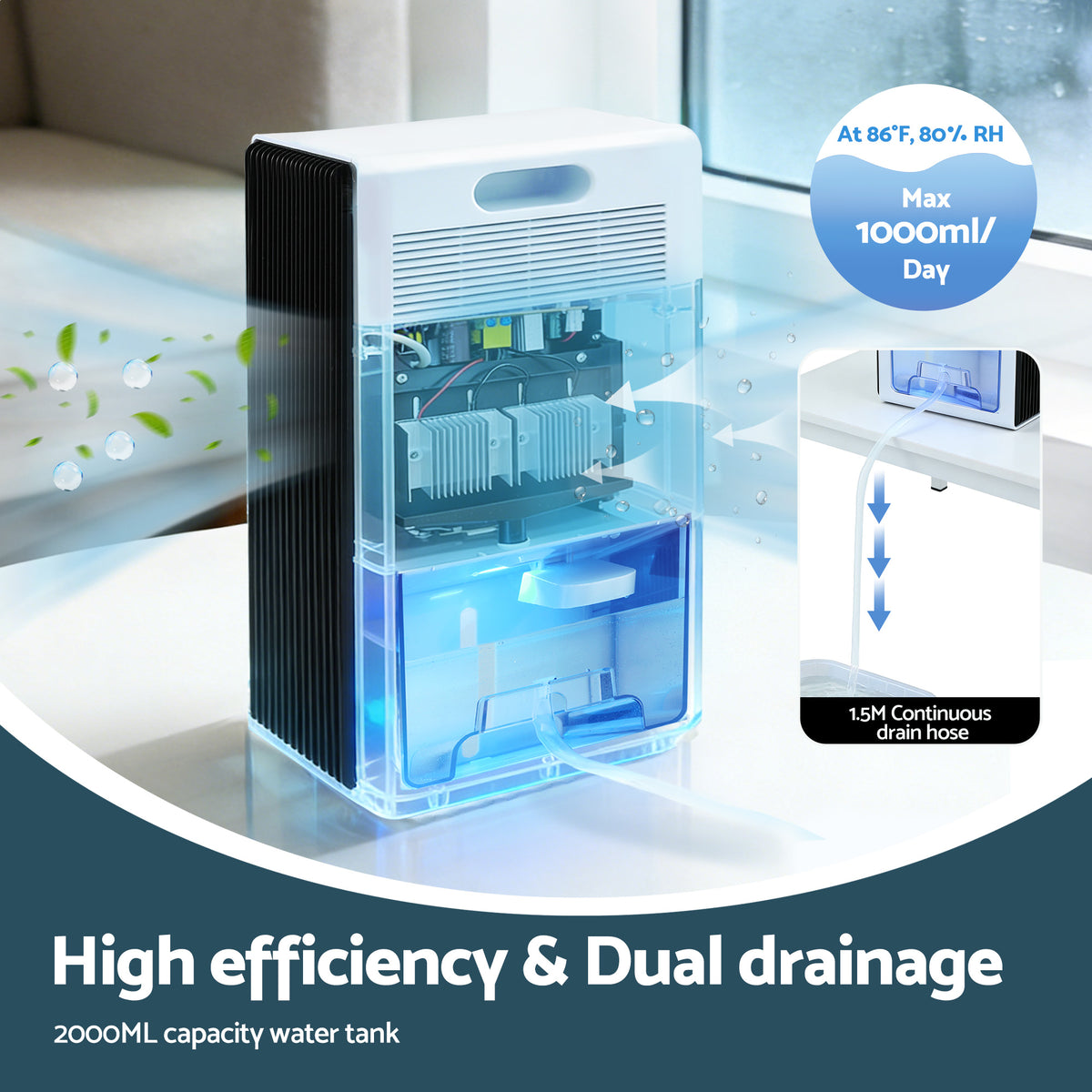 Devanti 2L Dehumidifier & Air Purifier | Quiet | 24Hr Timer | Remote | White