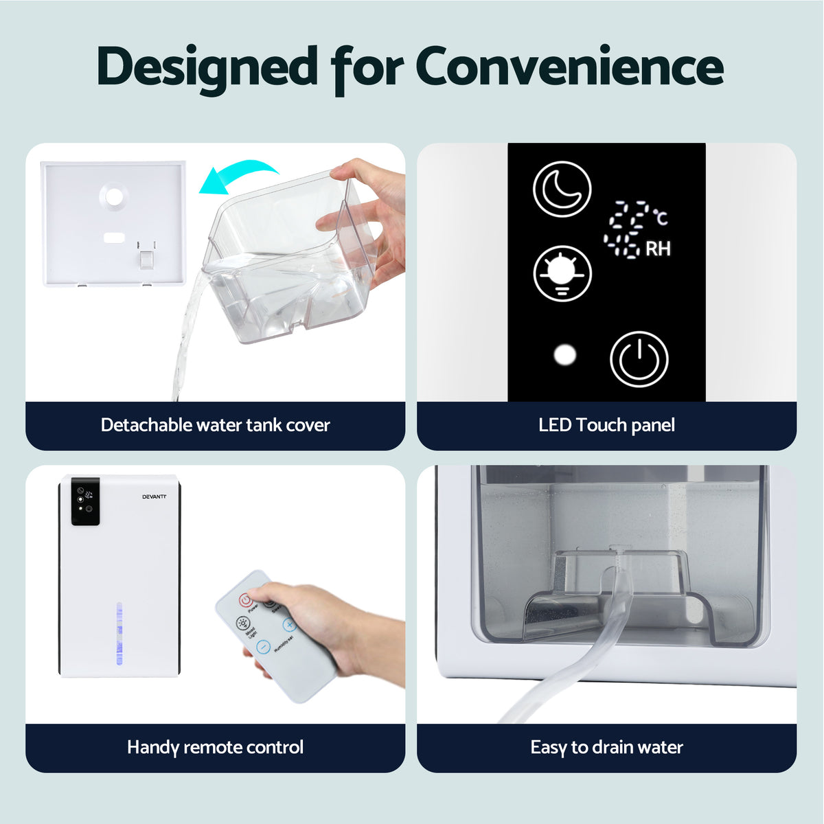 Devanti 2L Dehumidifier & Air Purifier | Quiet | 24Hr Timer | Remote | White