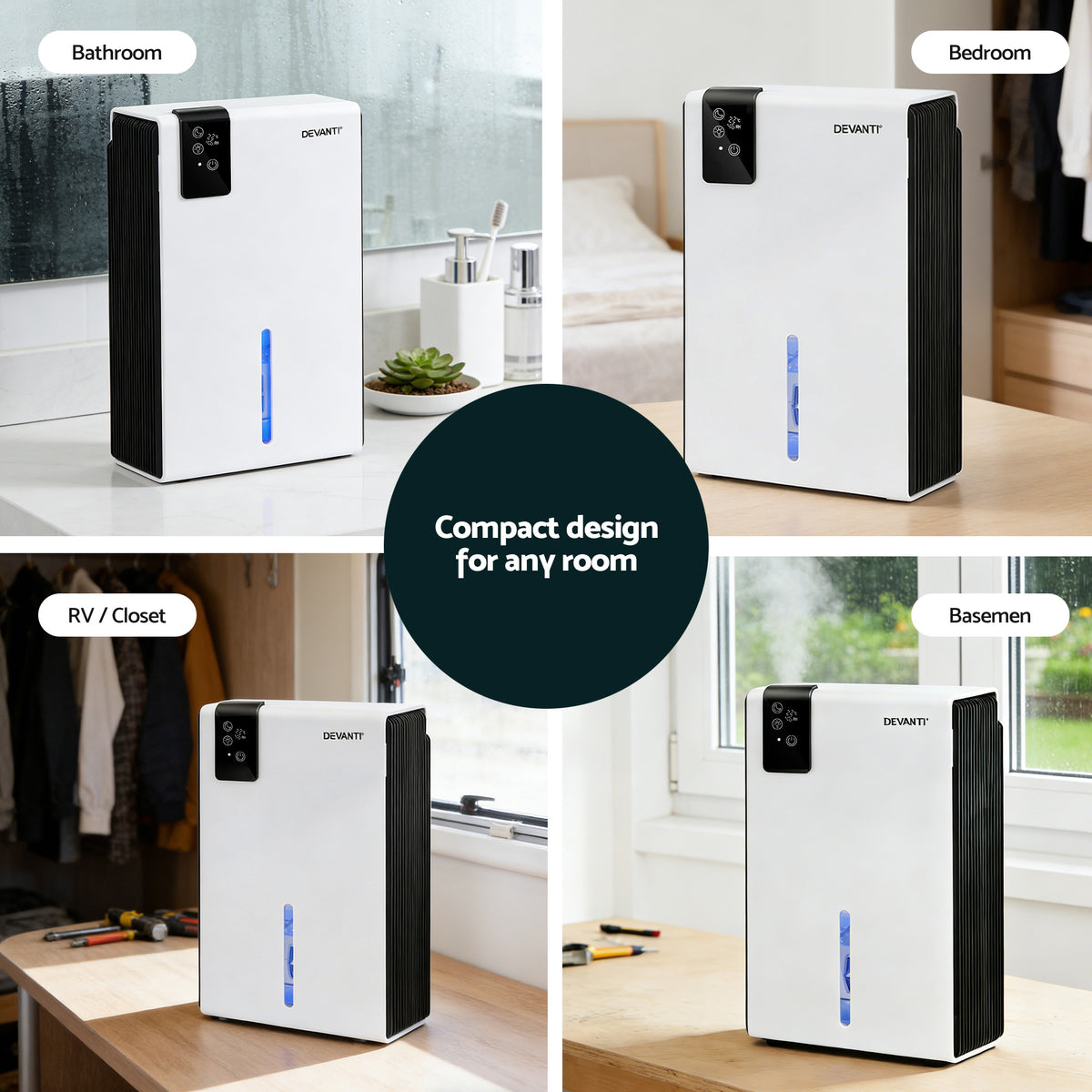 Devanti 2L Dehumidifier & Air Purifier | Quiet | 24Hr Timer | Remote | White