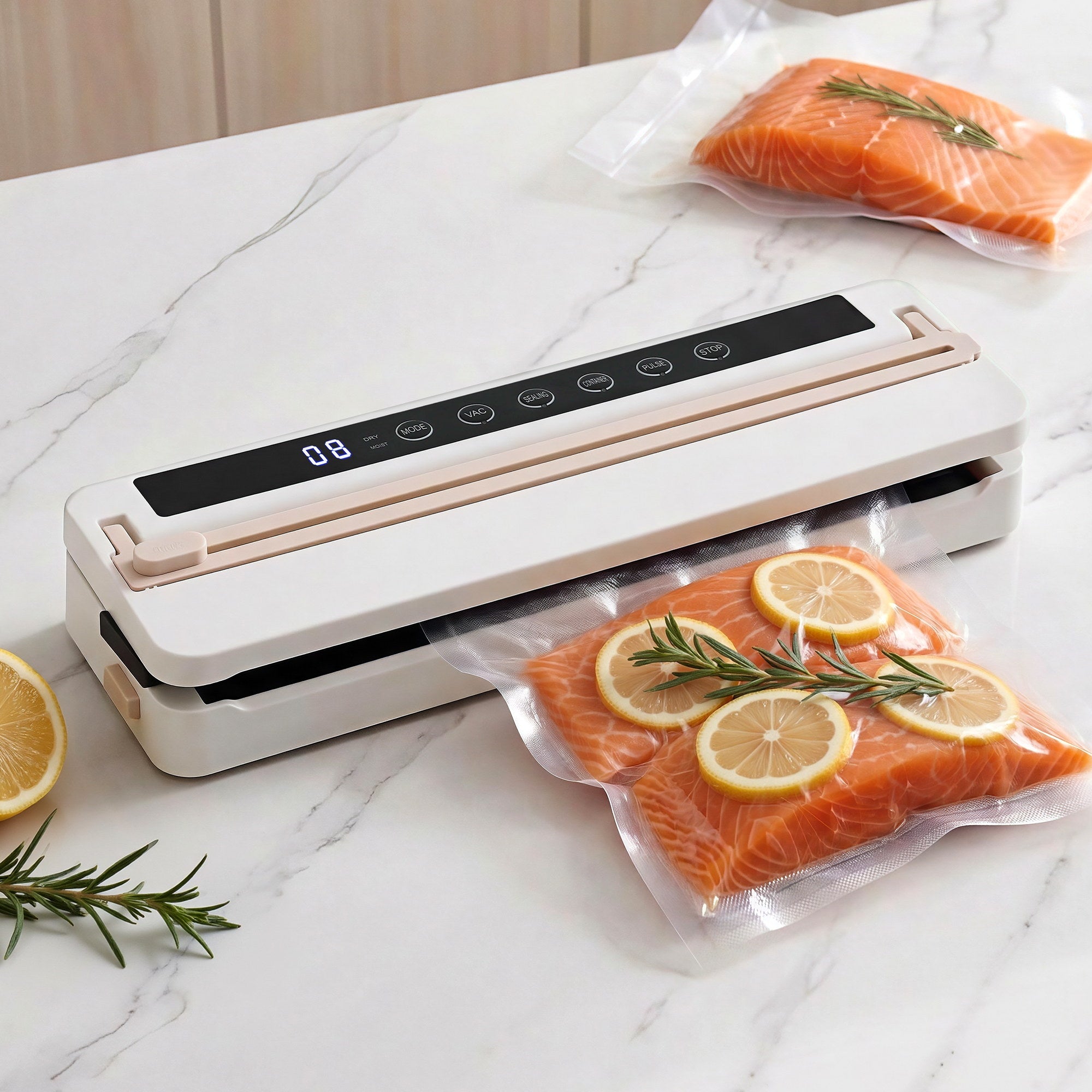 Devanti 110W Food Vacuum Sealer Machine – Auto Seal, Slide Cutter | White & Pink