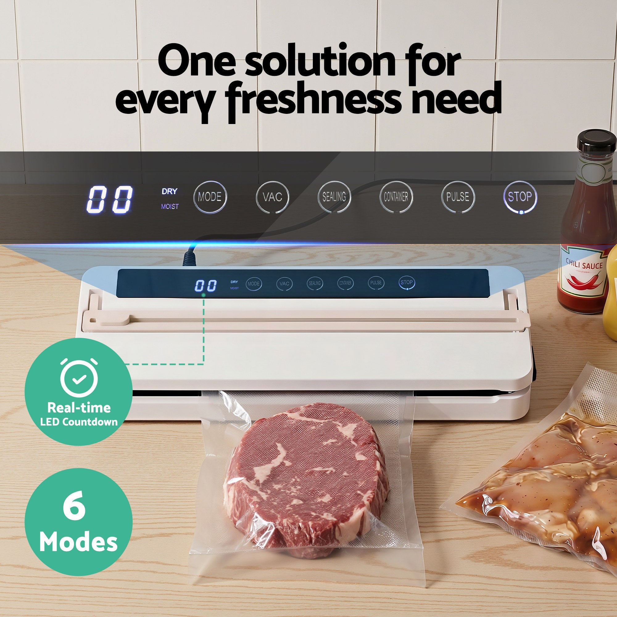 Devanti 110W Food Vacuum Sealer Machine – Auto Seal, Slide Cutter | White & Pink