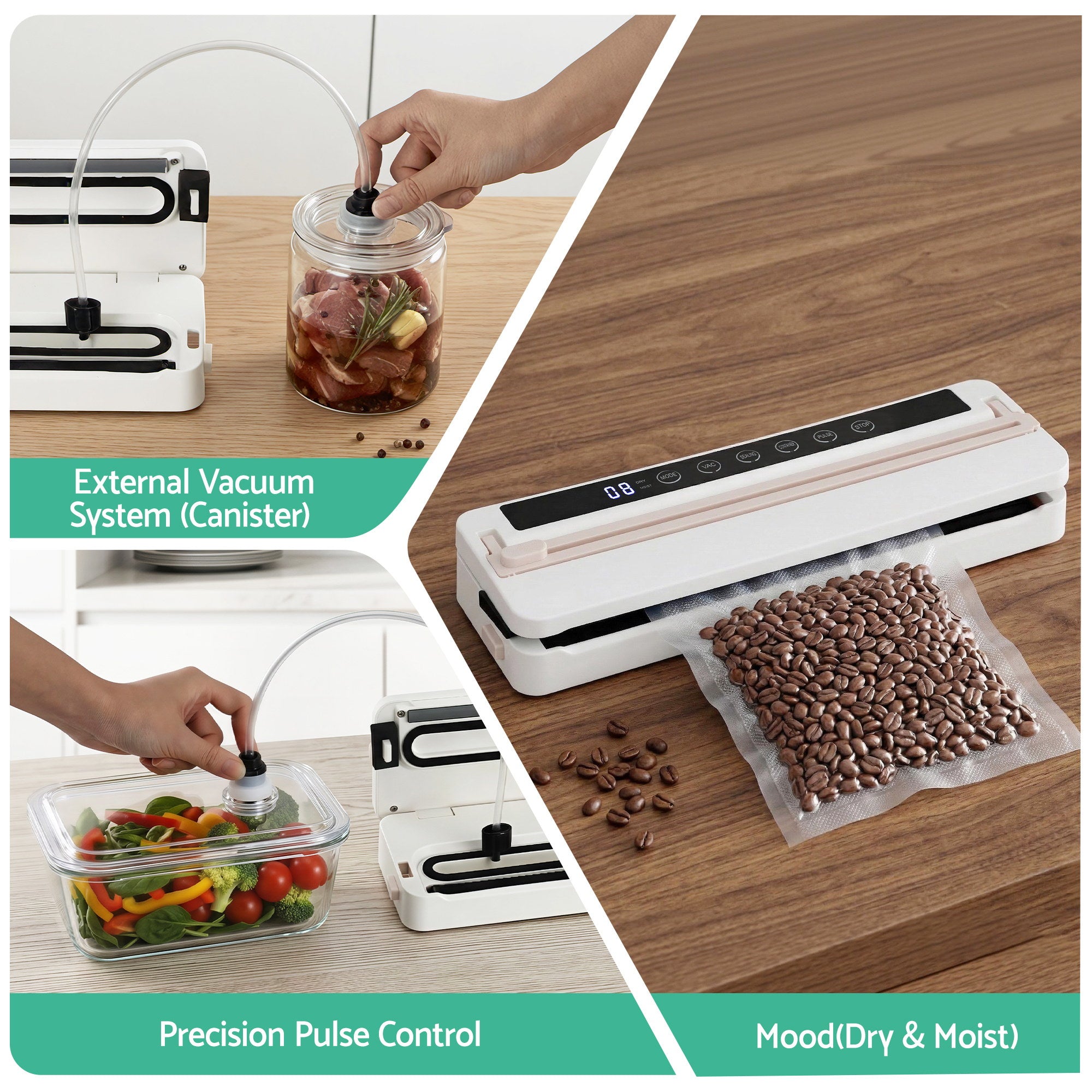 Devanti 110W Food Vacuum Sealer Machine – Auto Seal, Slide Cutter | White & Pink