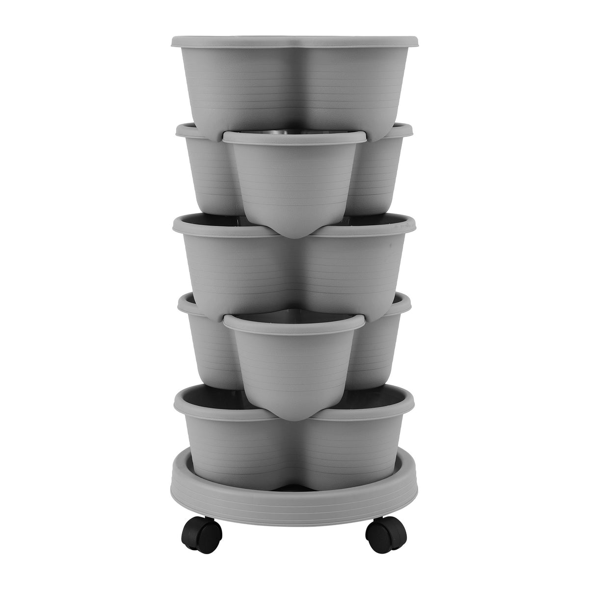 Green Fingers 5-Tier Vertical Garden Planter – Stackable Tower with Wheels | Grey
