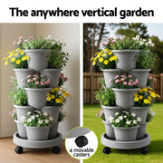 Green Fingers 5-Tier Vertical Garden Planter – Stackable Tower with Wheels | Grey