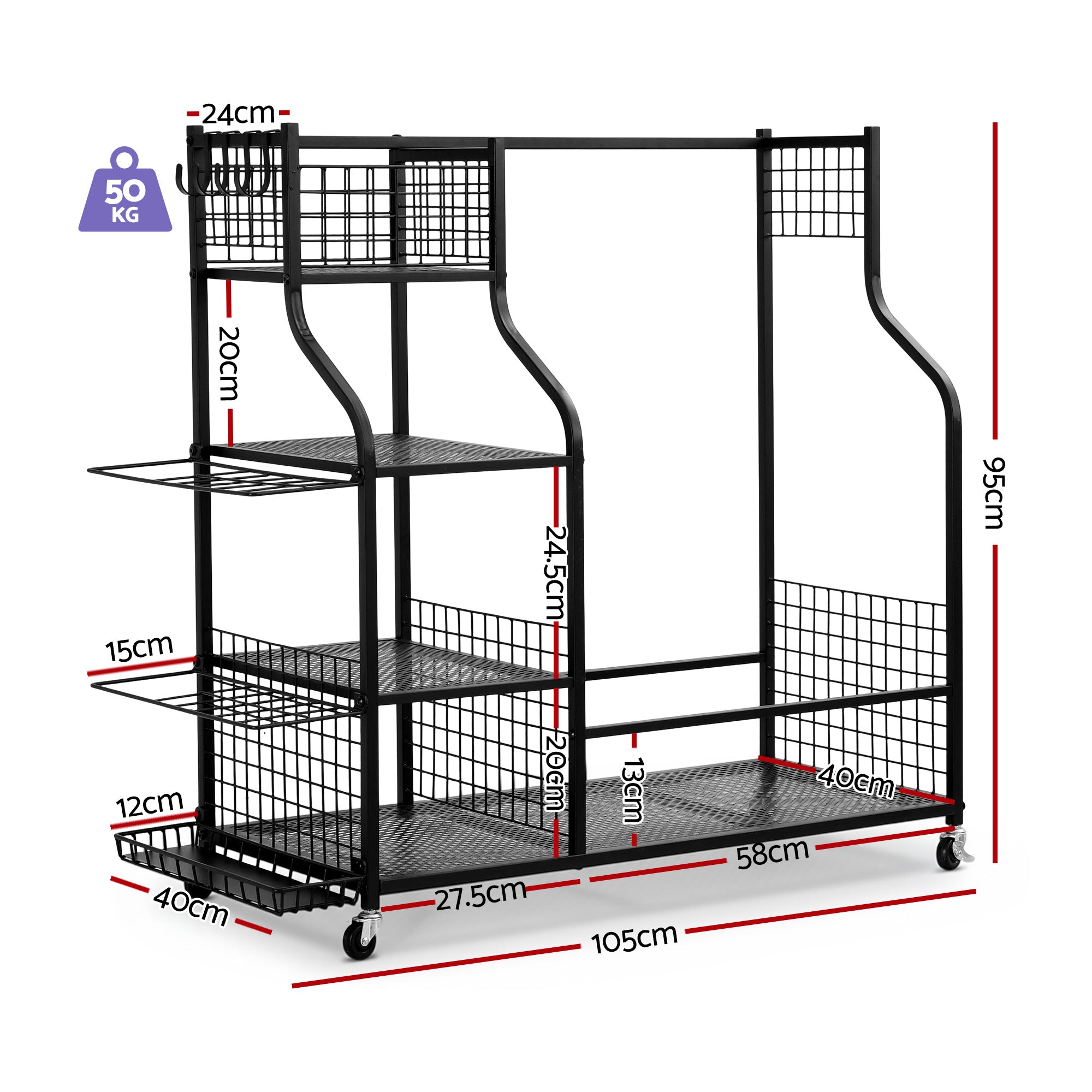 Everfit Golf Bag Storage Organiser – 2-Bag Capacity, 10-Club Stand, 3 Shelves & 4 Hooks | Black