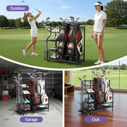 Everfit Golf Bag Storage Organiser – 2-Bag Capacity, 10-Club Stand, 3 Shelves & 4 Hooks | Black