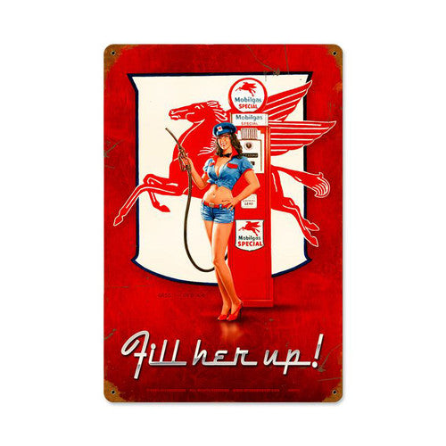Mobil Gas Pin-Up vintage metal wall sign 30x40cm for a garage or man cave