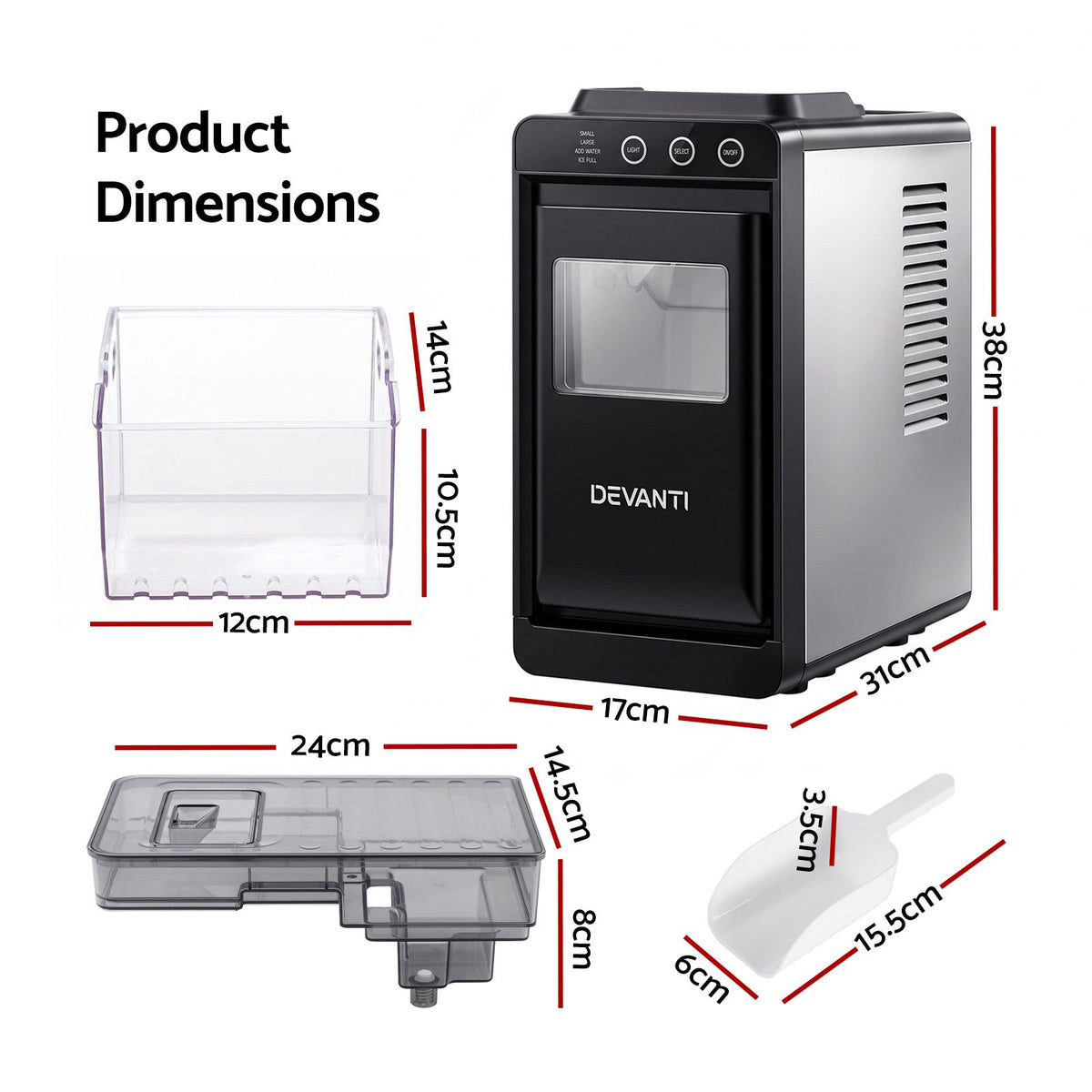 Devanti Slim Countertop Ice Maker | 12kg/Day, Black