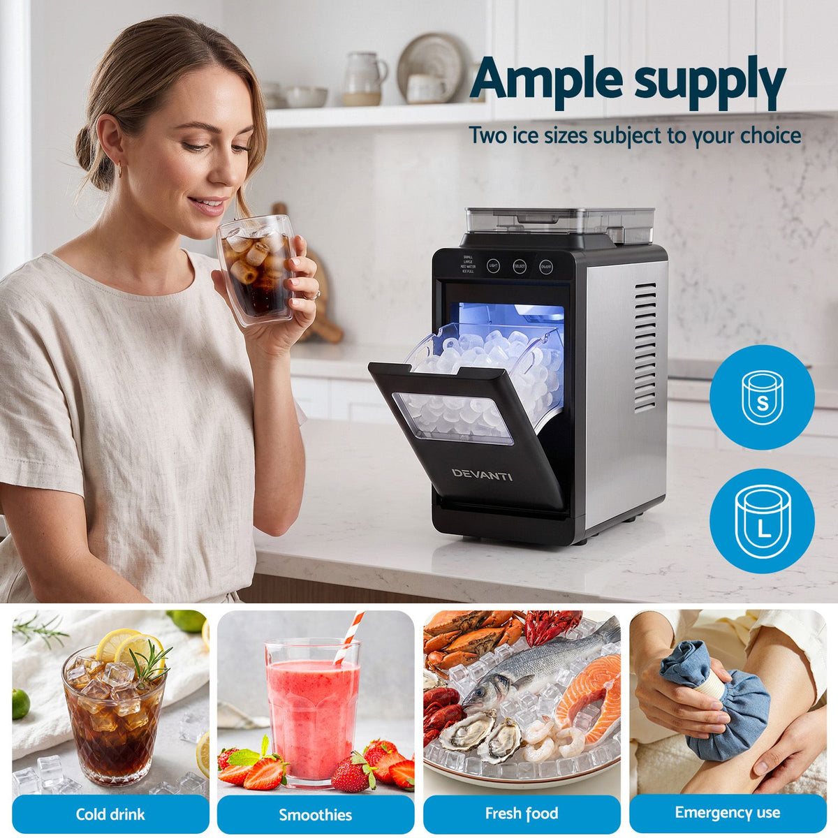 Devanti Slim Countertop Ice Maker | 12kg/Day, Black