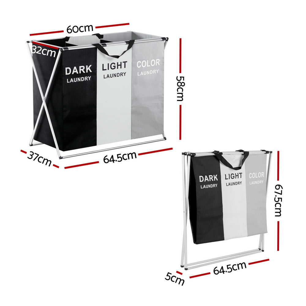 Artiss 3-Section Foldable Laundry Hamper – Large Capacity