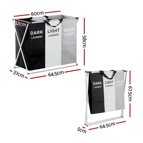 Artiss 3-Section Foldable Laundry Hamper – Large Capacity