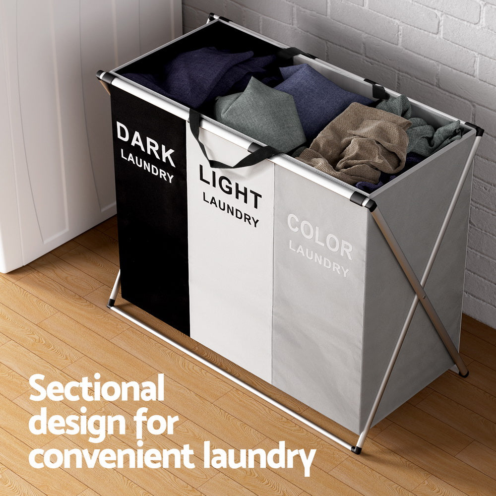 Artiss 3-Section Foldable Laundry Hamper – Large Capacity