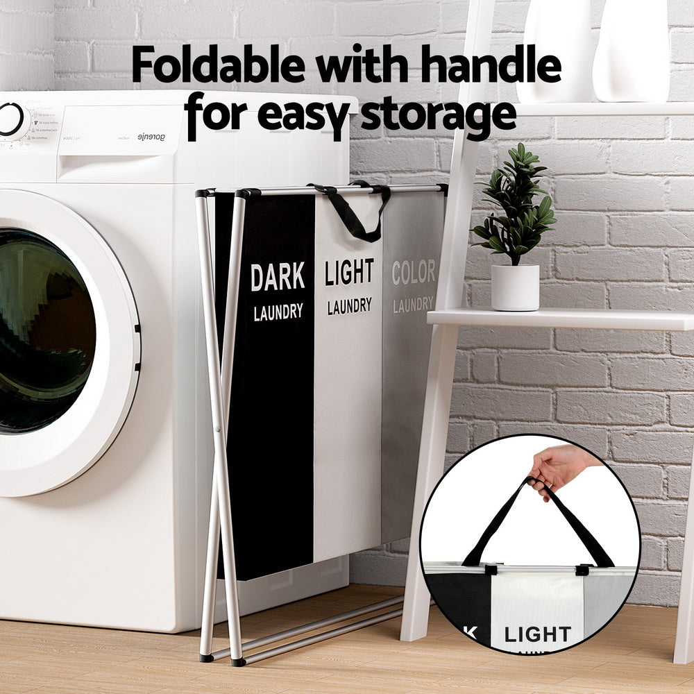 Artiss 3-Section Foldable Laundry Hamper – Large Capacity