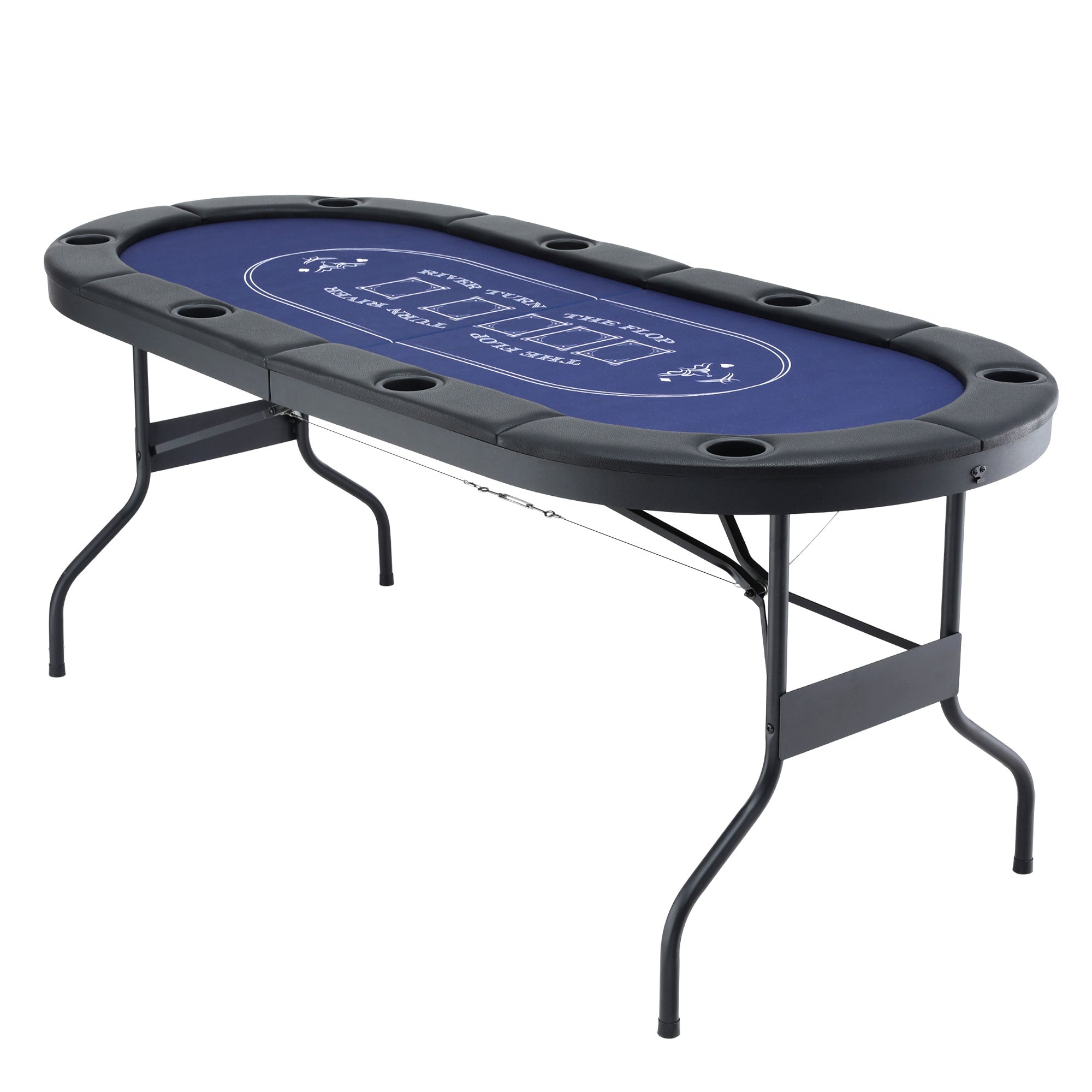 Folding Poker Table – 183cm, 6–8 Players, Casino Felt & PU Leather | 8 Cup Holders | Blue