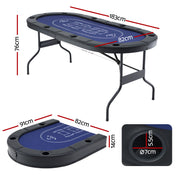 Folding Poker Table – 183cm, 6–8 Players, Casino Felt & PU Leather | 8 Cup Holders | Blue