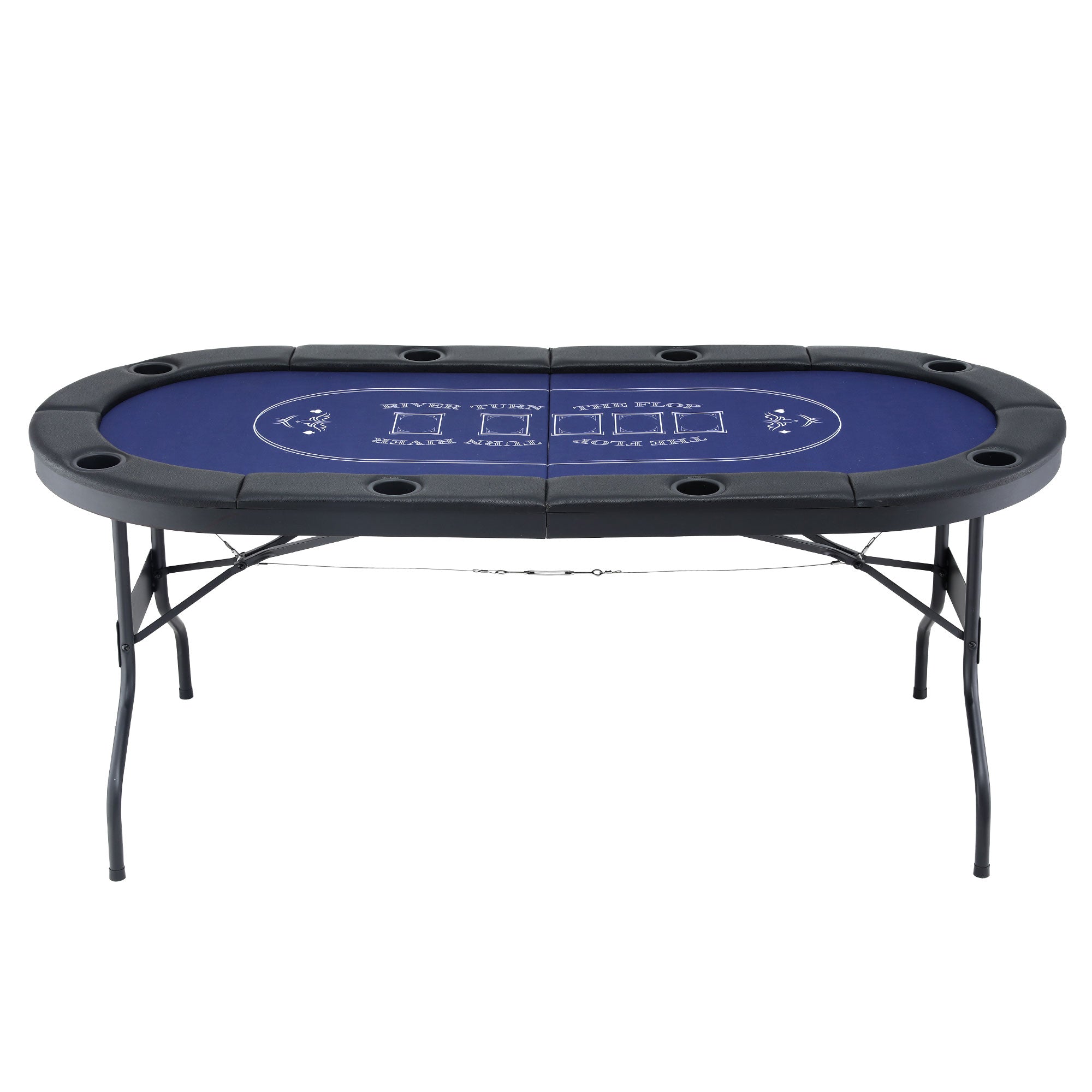 Folding Poker Table – 183cm, 6–8 Players, Casino Felt & PU Leather | 8 Cup Holders | Blue