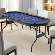Folding Poker Table – 183cm, 6–8 Players, Casino Felt & PU Leather | 8 Cup Holders | Blue