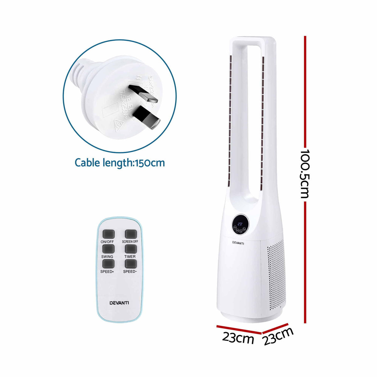 Devanti 100 cm Bladeless Tower Fan with Remote