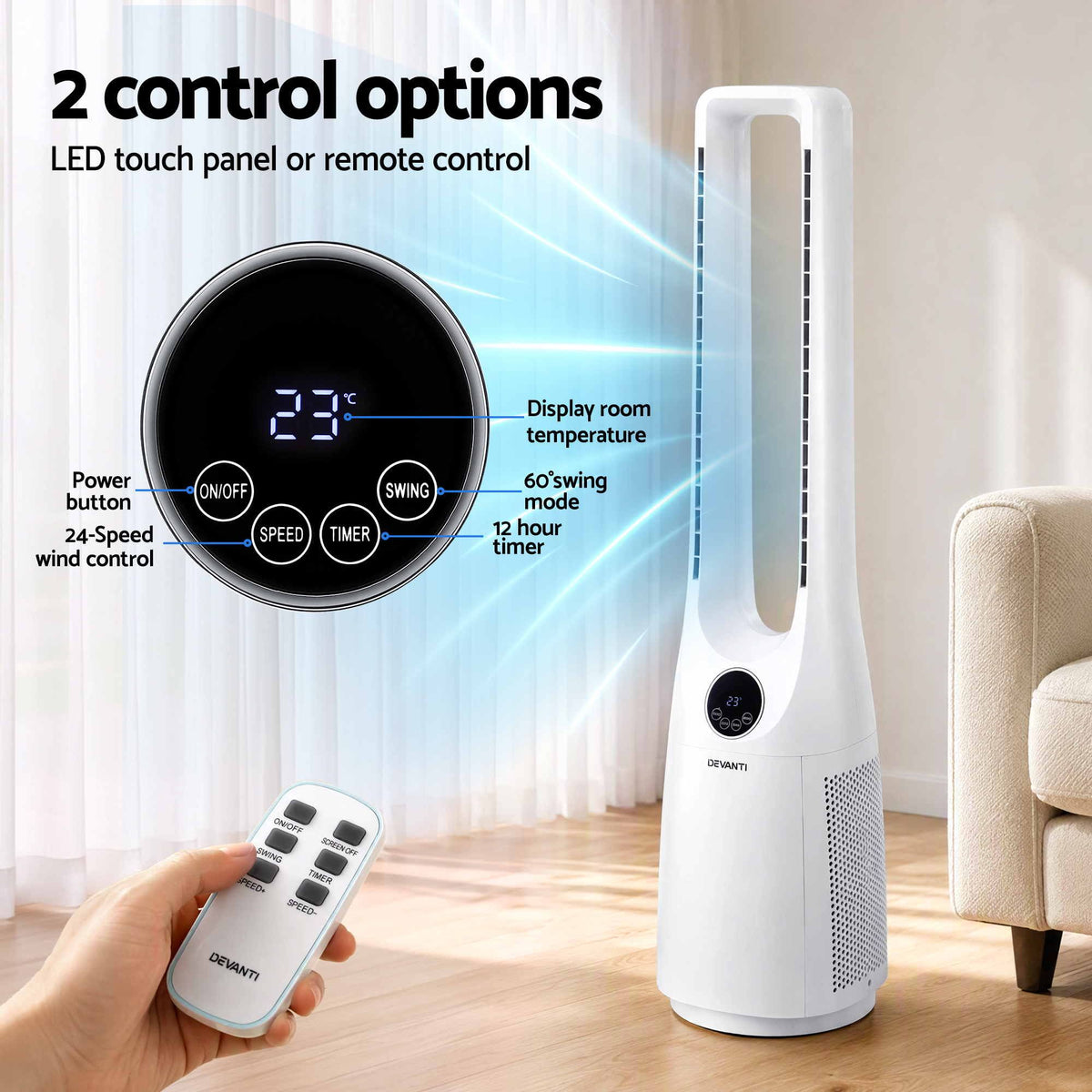 Devanti 100 cm Bladeless Tower Fan with Remote