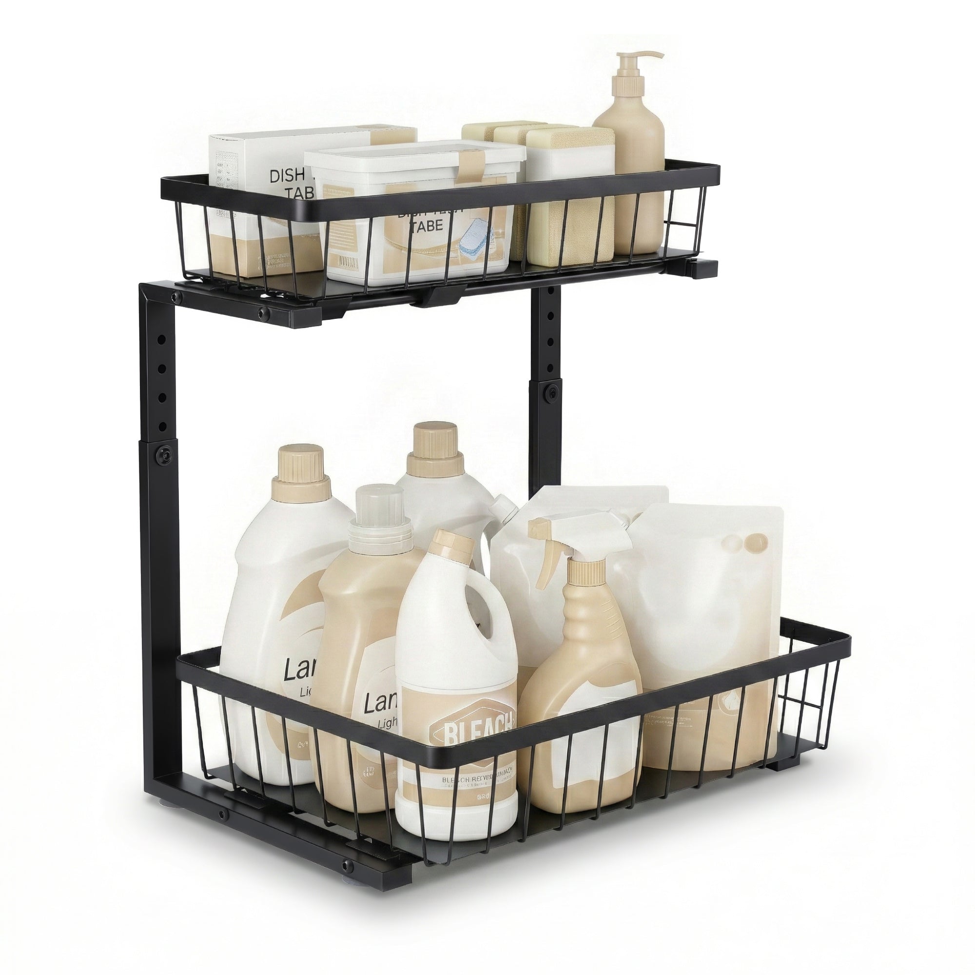 Artiss Under Sink Organiser with 2 Slide-Out Drawers – Adjustable Height | Black