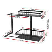 Artiss Under Sink Organiser with 2 Slide-Out Drawers – Adjustable Height | Black