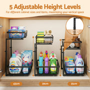 Artiss Under Sink Organiser with 2 Slide-Out Drawers – Adjustable Height | Black