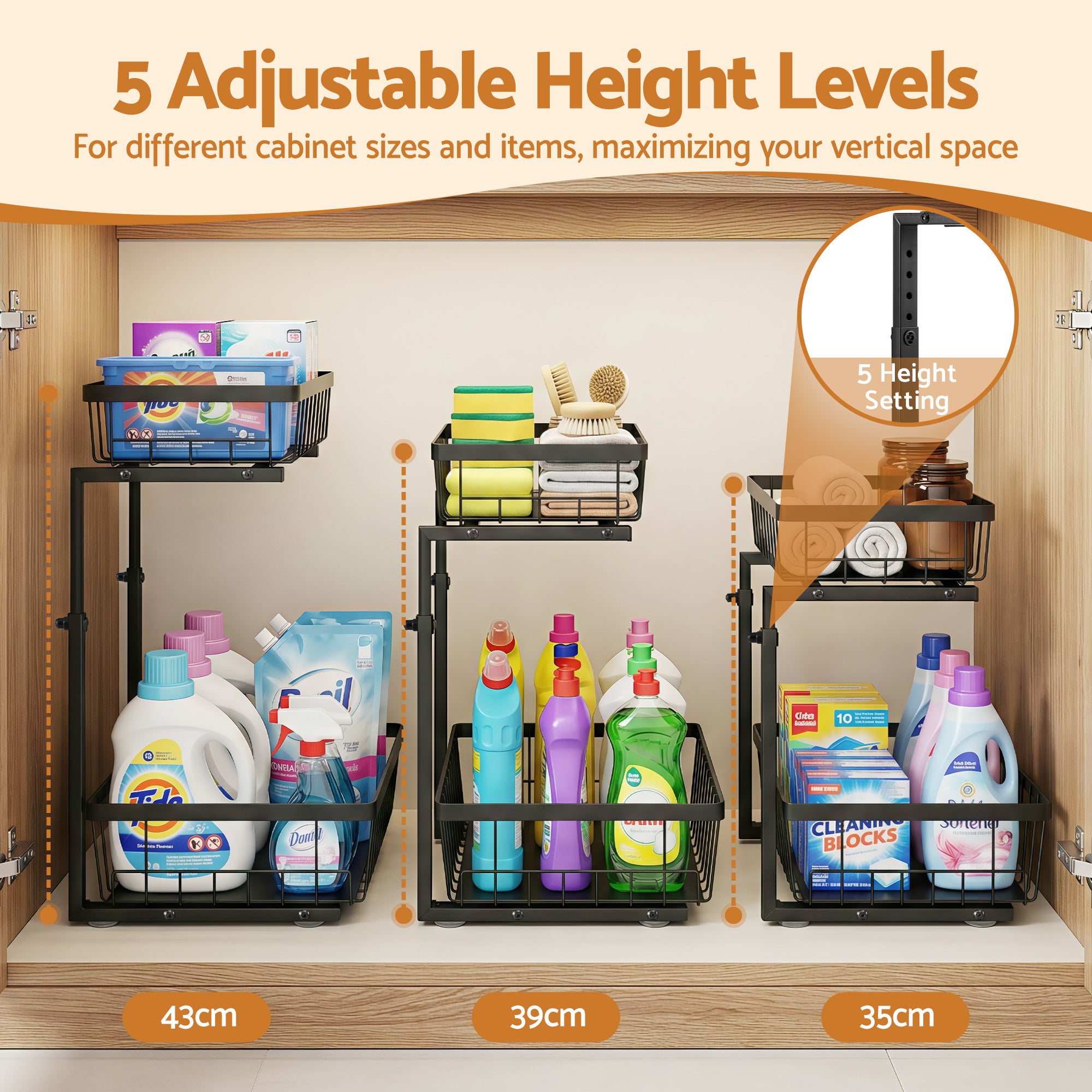Artiss Under Sink Organiser with 2 Slide-Out Drawers – Adjustable Height | Black