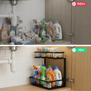 Artiss Under Sink Organiser with 2 Slide-Out Drawers – Adjustable Height | Black