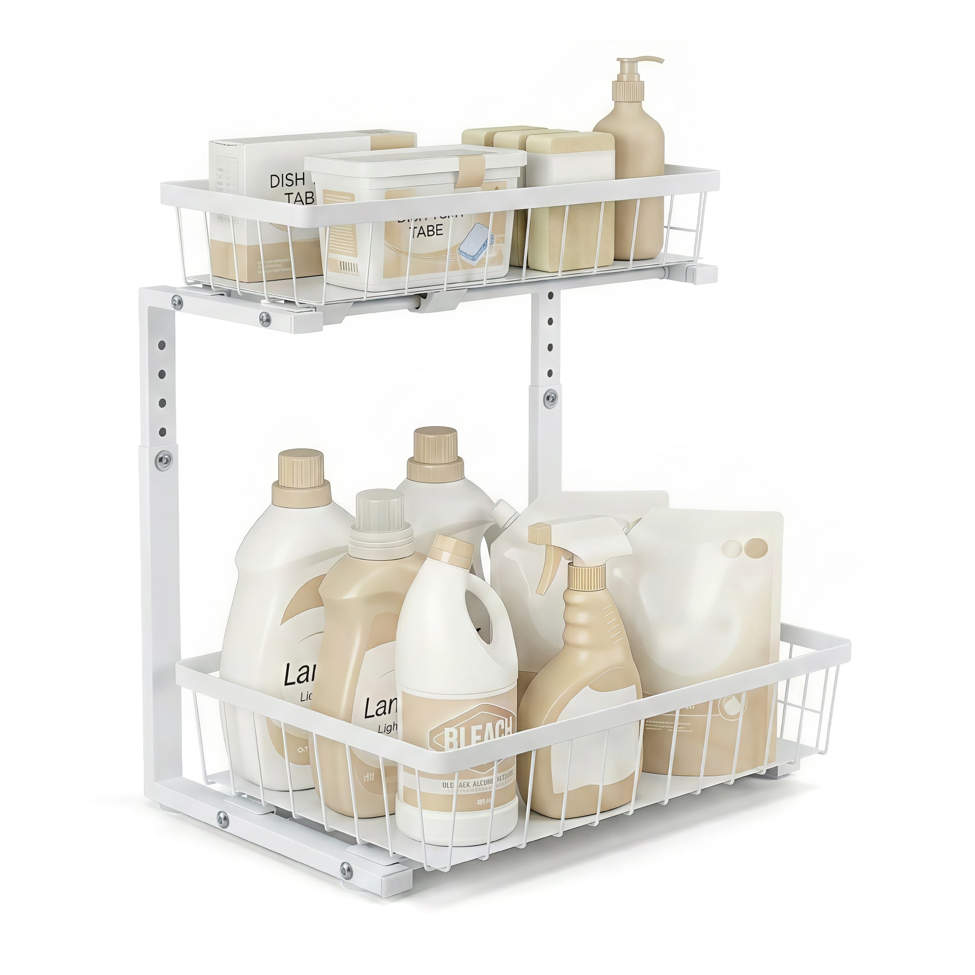 Artiss Under Sink Organiser with 2 Slide-Out Drawers – Adjustable Height | White