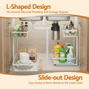 Artiss Under Sink Organiser with 2 Slide-Out Drawers – Adjustable Height | White