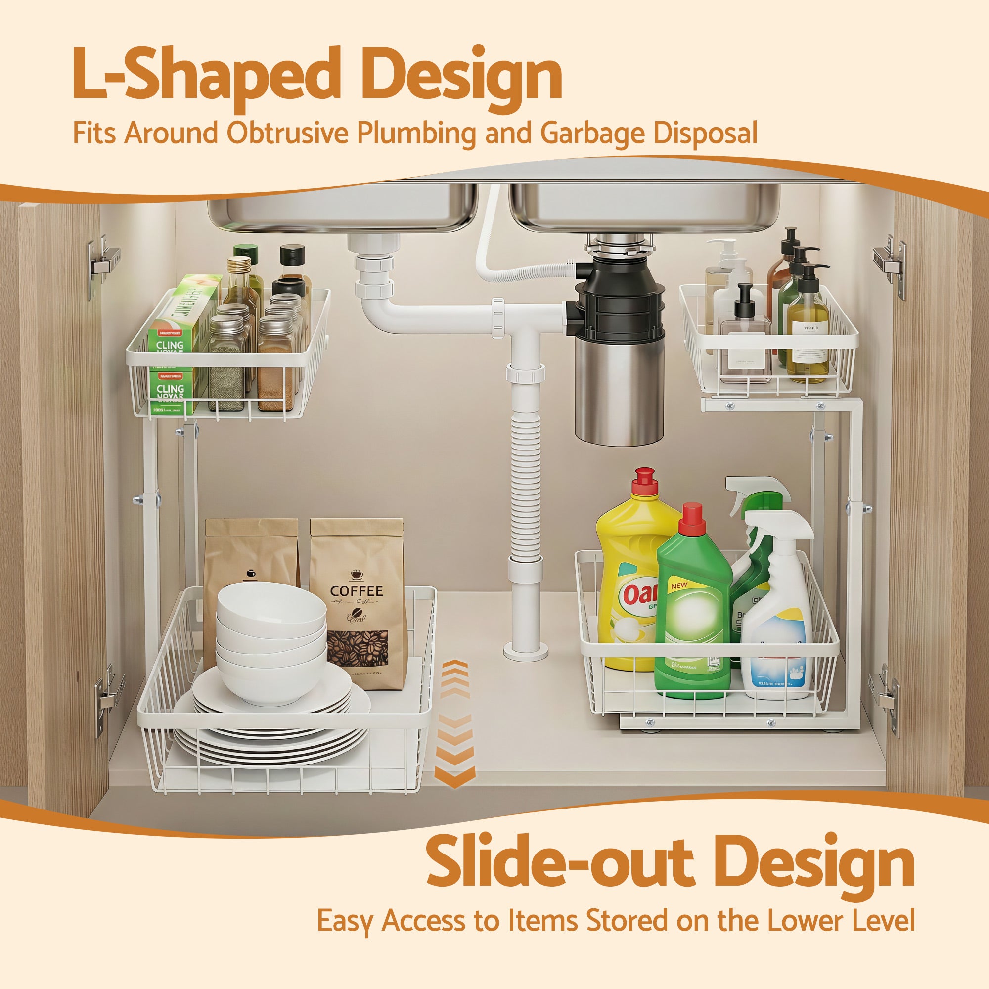 Artiss Under Sink Organiser with 2 Slide-Out Drawers – Adjustable Height | White