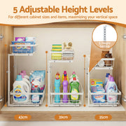 Artiss Under Sink Organiser with 2 Slide-Out Drawers – Adjustable Height | White
