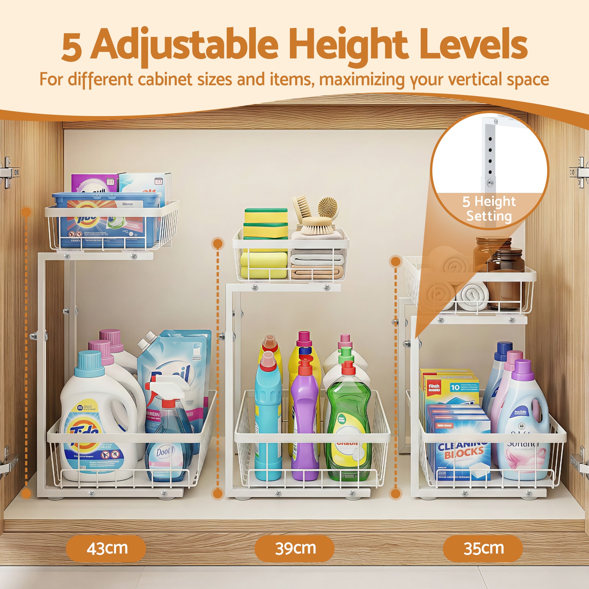Artiss Under Sink Organiser with 2 Slide-Out Drawers – Adjustable Height | White