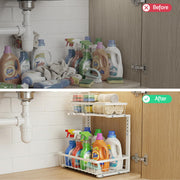 Artiss Under Sink Organiser with 2 Slide-Out Drawers – Adjustable Height | White