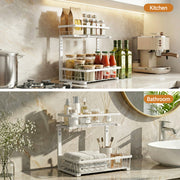 Artiss Under Sink Organiser with 2 Slide-Out Drawers – Adjustable Height | White