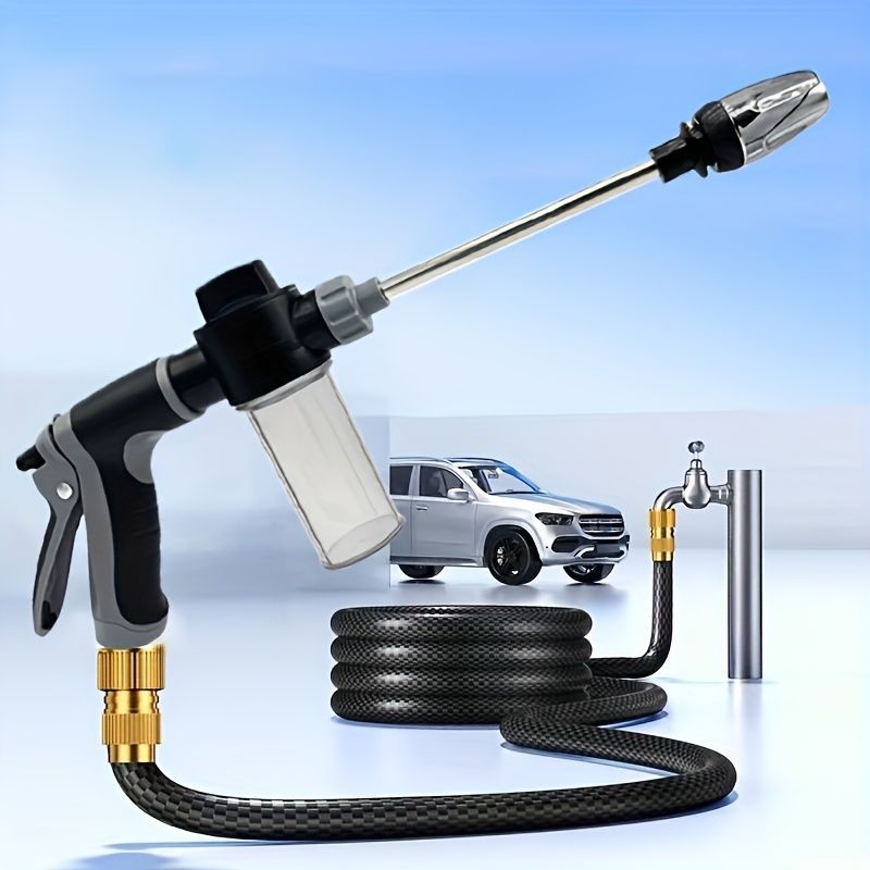 Portable High-Pressure Premium Car Wash Water Gun | 3/4" & 1/2" Adapters | Black