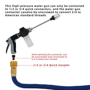 Portable High-Pressure Premium Car Wash Water Gun | 3/4" & 1/2" Adapters | Black