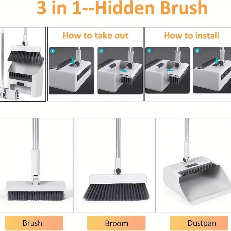 3-in-1 Commercial Cleaning Equipment – Broom, Dustpan & Brush All-in-One