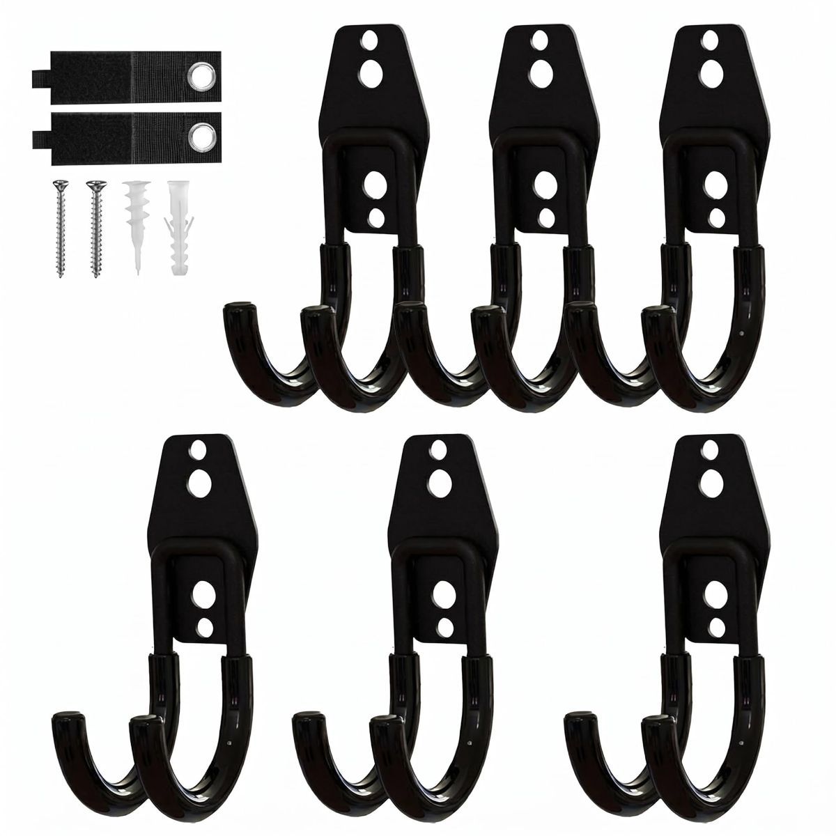Garage Hooks, 6 Pack Small Round Wall Hooks for Hanging Heavy Duty Ladders, Bikes, Tools Ideal for Garage, Garden, Basement Utility Room Storage (Black)