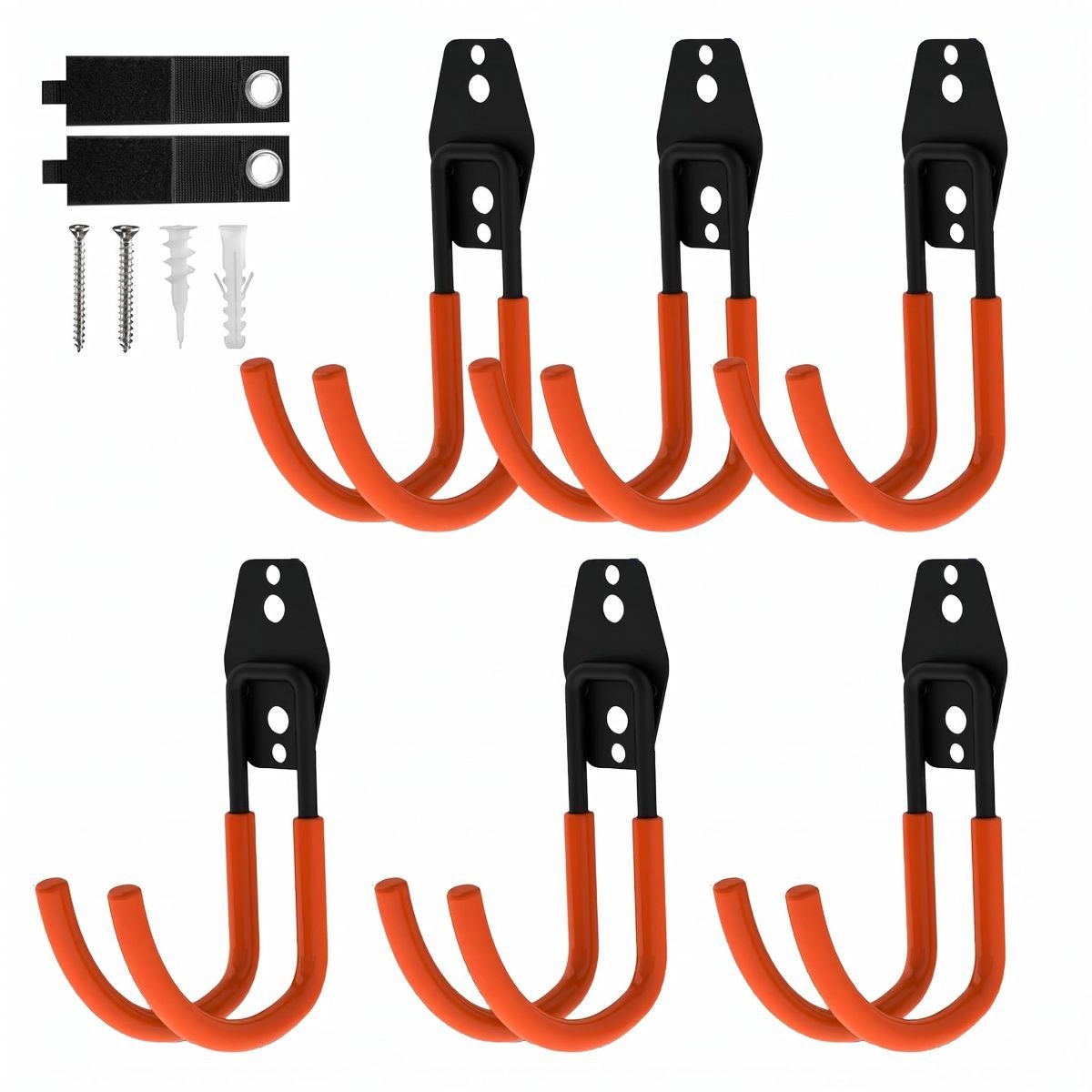 Garage Hooks, 6 Pack Large Round Wall Hooks for Hanging Heavy Duty Ladders, Bikes, Tools Ideal for Garage, Garden, Basement Utility Room Storage (Orange)